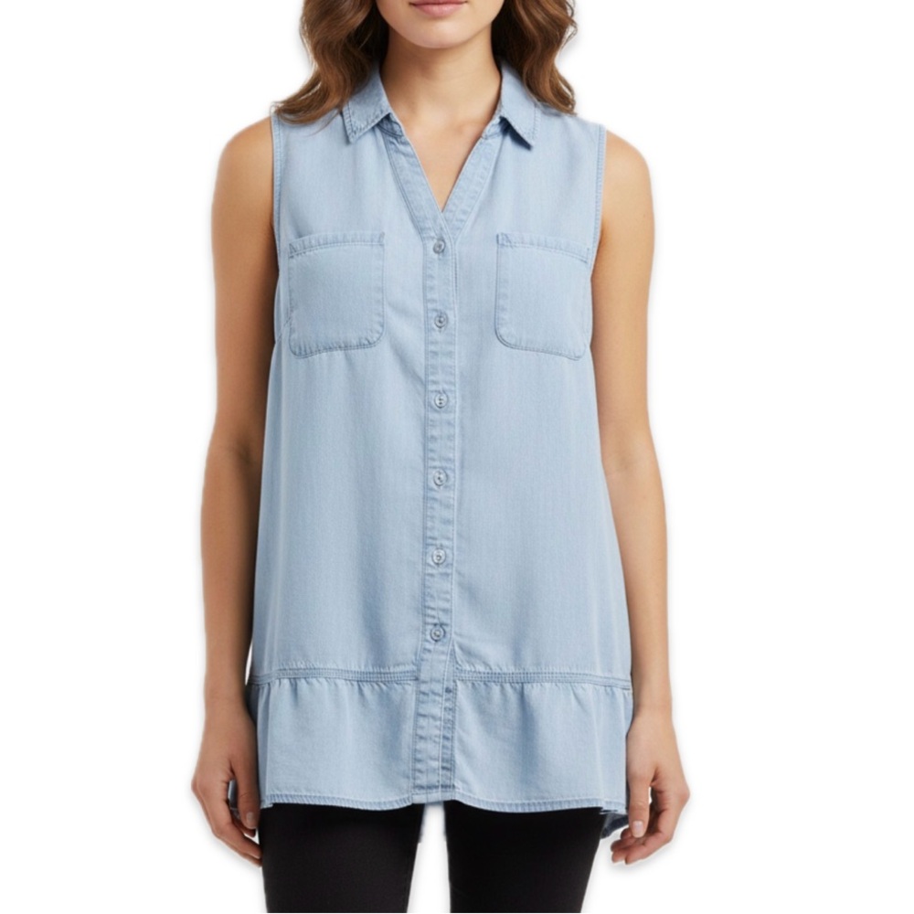 Chicos Lyocell Ruffle Hem Button Down Tank Top Women’s Size Small